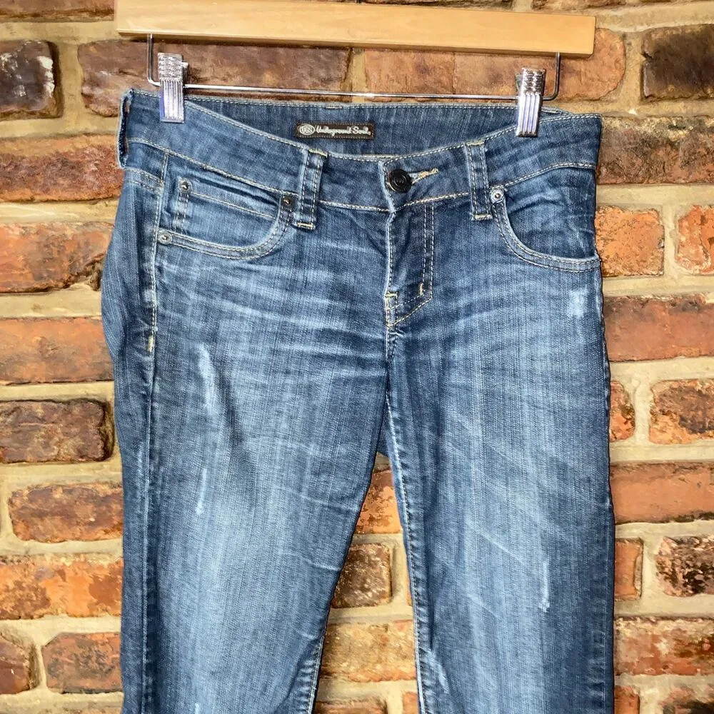 Underground Soul Faded Dark Wash Blue Denim Bootcut Jeans Junior's Size 1 - Image 2