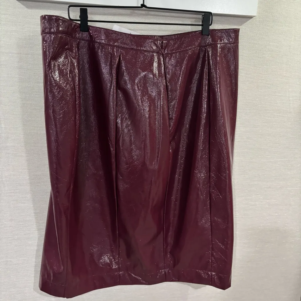 NWT Nina Parker Burgundy Faux Leather‎ Wrap Skirt Size 16W Red - Image 3