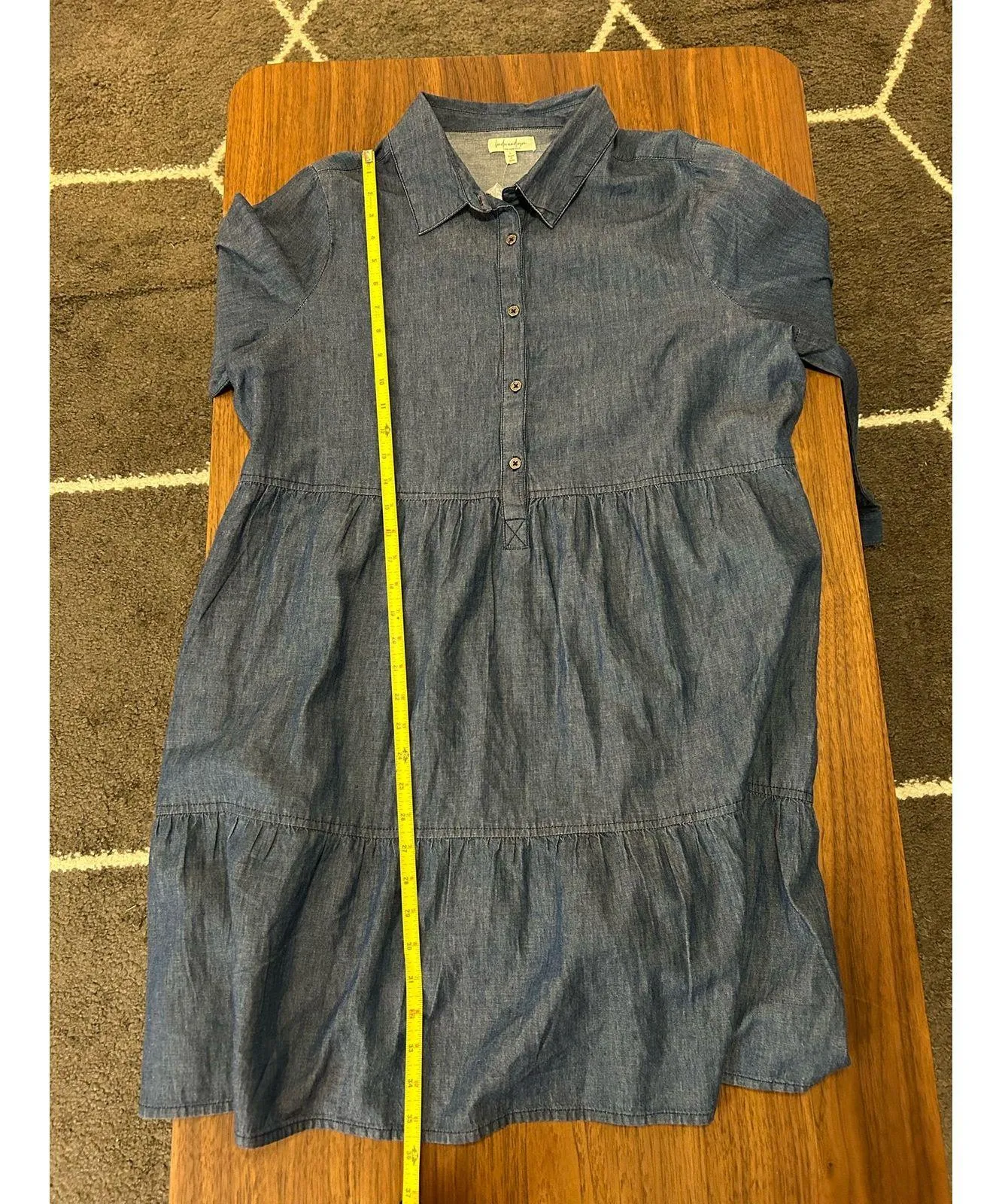 NEW! Linda Anderson Long Sleeve Denim Tiered Dress Size Large NWT Blue - Image 9