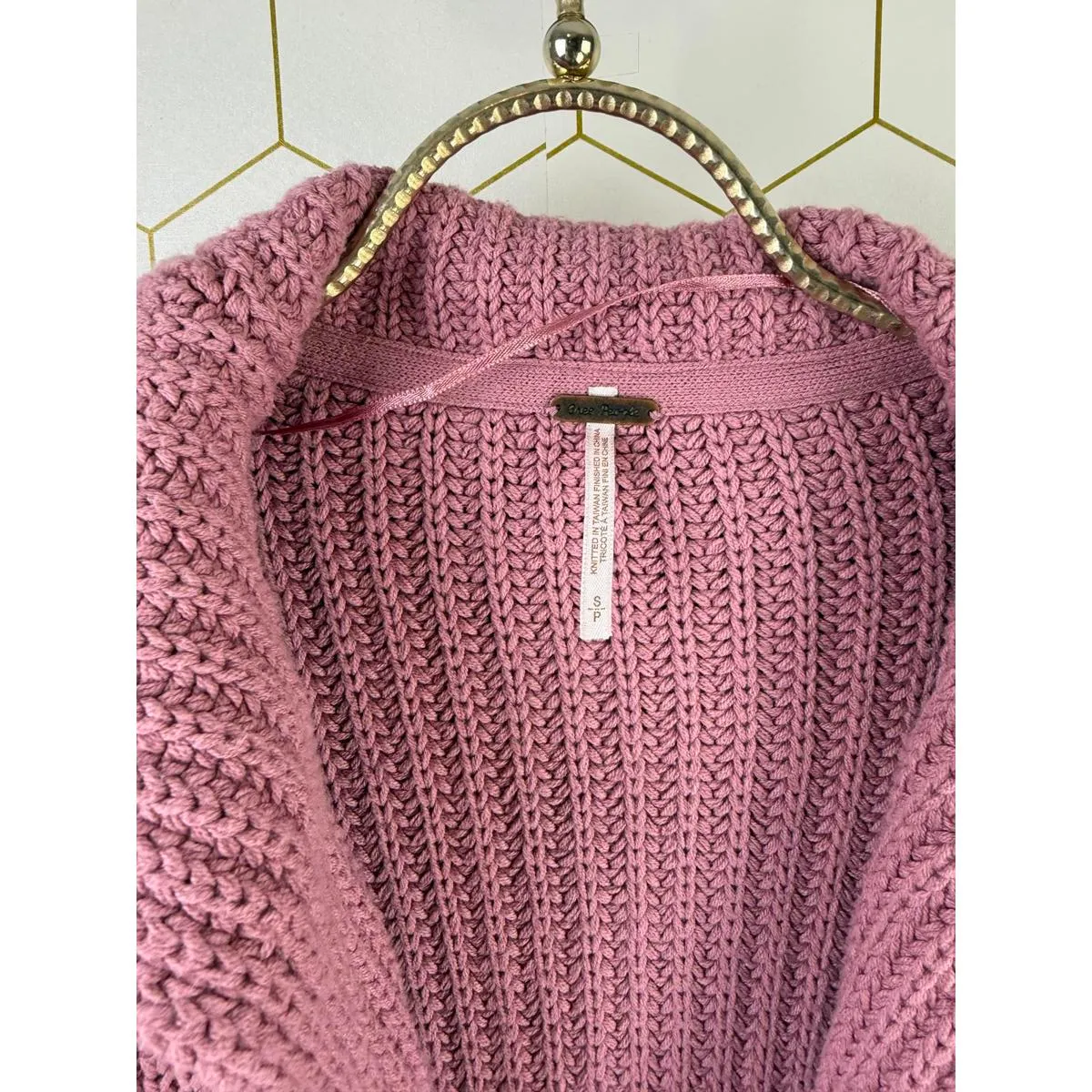Free People Chunky Pink Heavy Knit Swim Too Deep Cardigan - Size - Small - Image 7