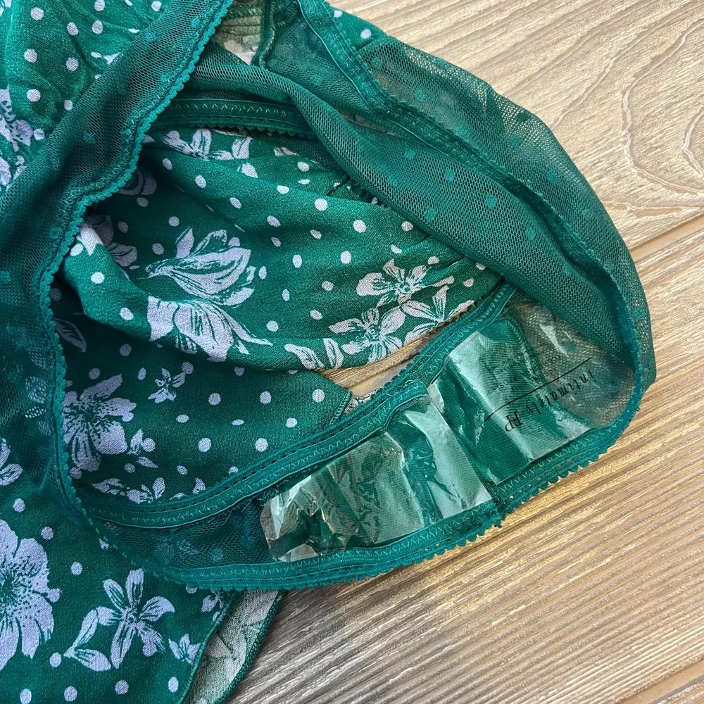 NWT Free People One on One Date bell sleeve polka dot floral Bodysuit emerald - Image 12