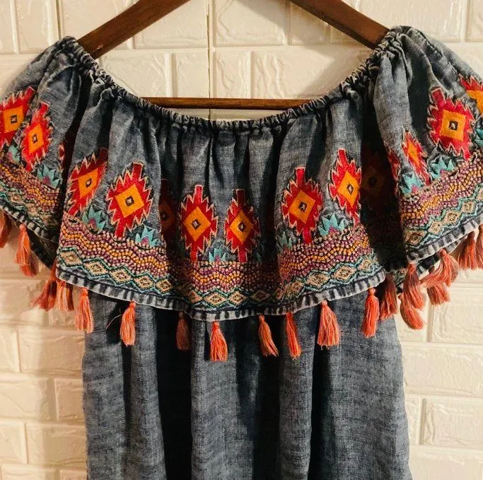 Tolani Boho western Aztec over shoulder dress - Image 4