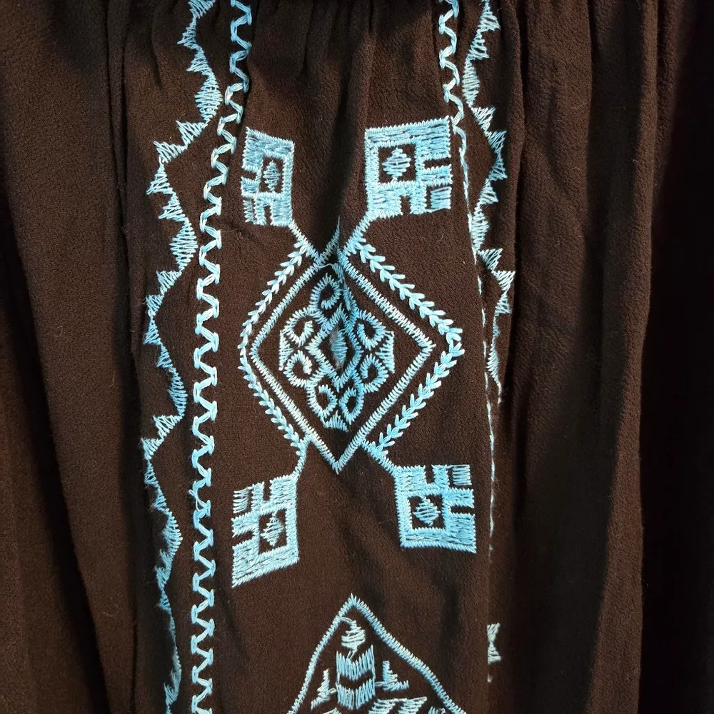 Flying Tomato Off Shoulder Dress Black with Turquoise Embroidery 2X - Image 2