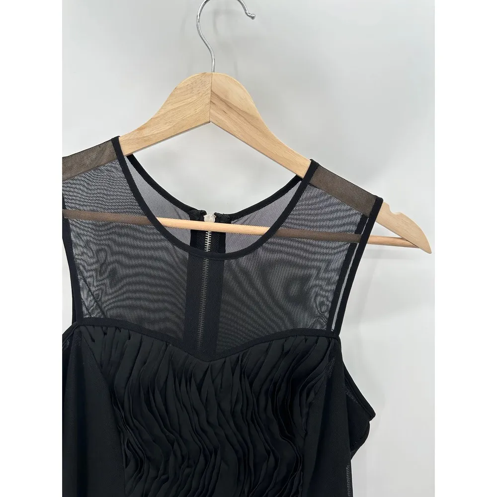 Cache Top Women MEDIUM Black Sheer Upper Exposed Back Zip Sleeveless Tank Blouse - Image 3