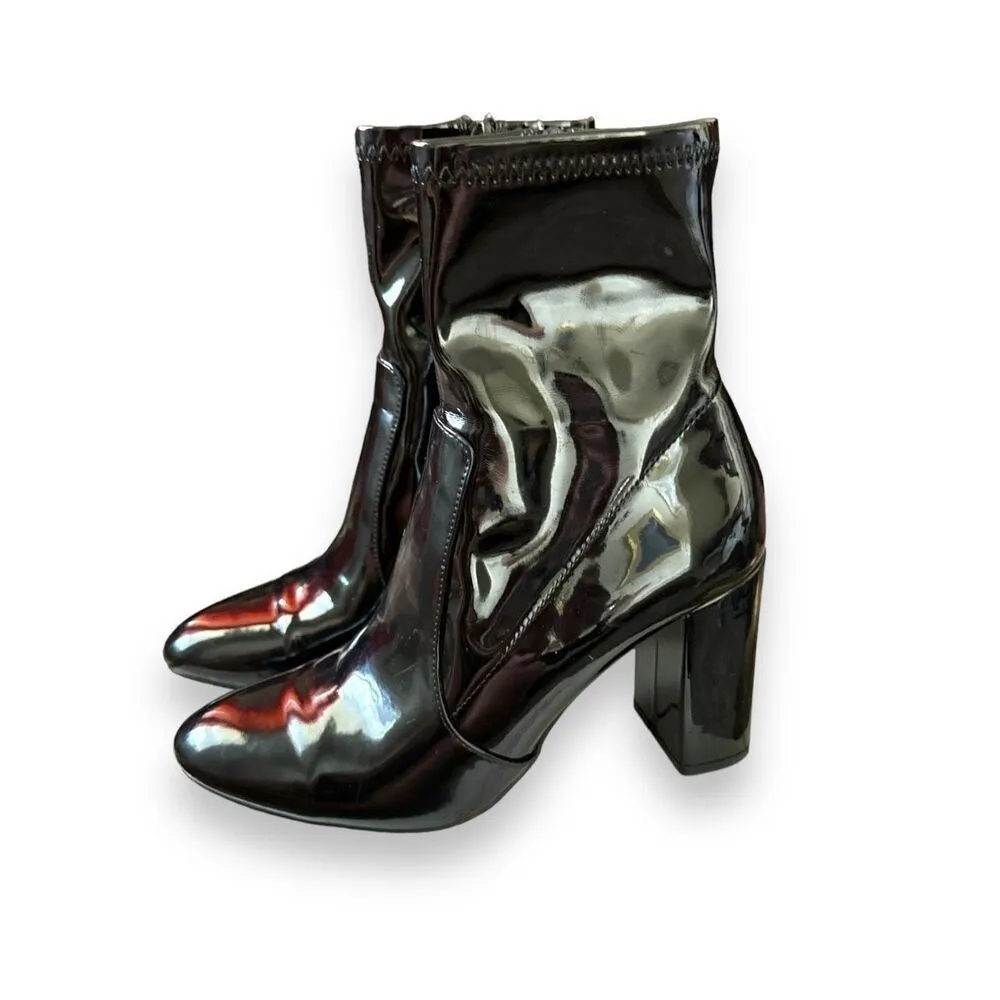 Steve Madden Womens Nia Black Sleek Heeled Patent Boots sz 7.5 Edgy Chic Evening - Image 2