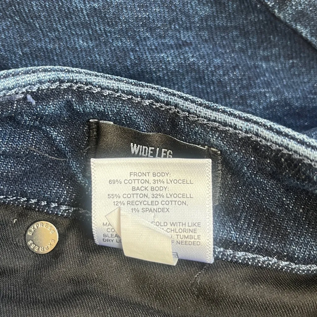 Express Dark Wash Wide Leg High Rise 50/50 Rigid Stretch Jeans Size 8 Short - Image 12