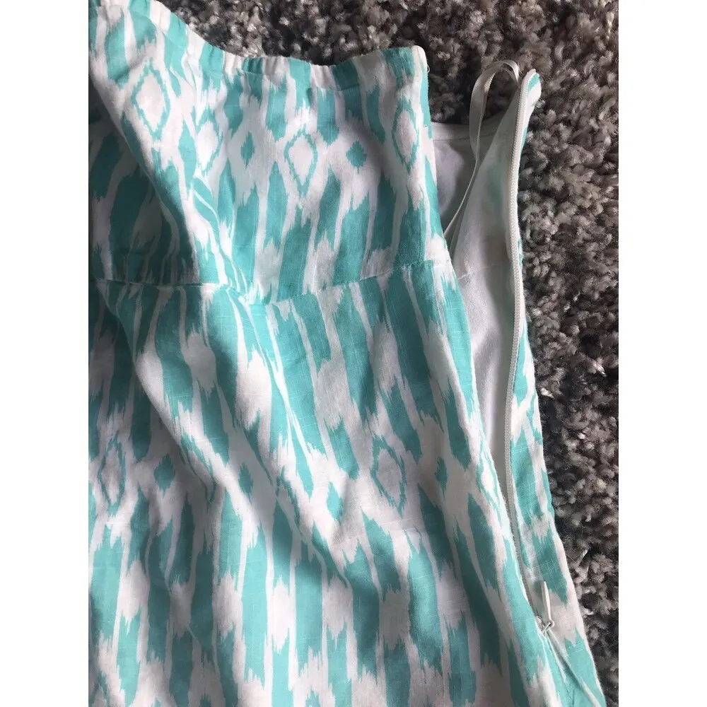 J Crew Tub Top Sz 4 Strapless teal ivory empire waist lined side zipper 12643 - Image 5