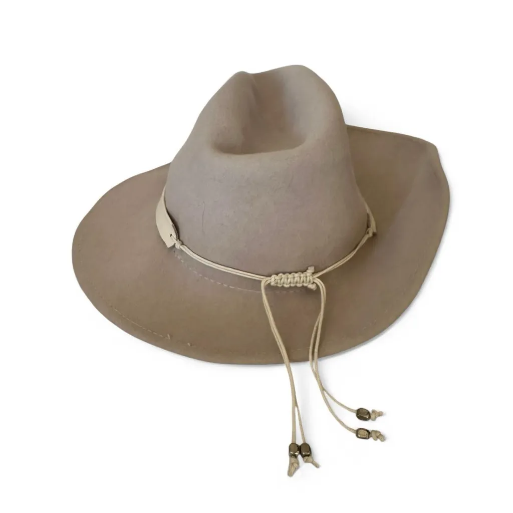 Nikki Beach wool felt fedora hat in a neutral taupe/greige tone. Tan - Image 3