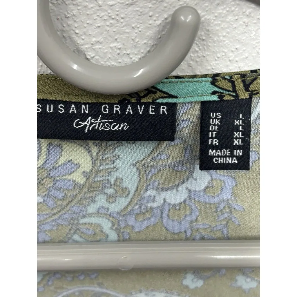 Susan Graver Artisan Womens Top Large Green Floral Liquid Knit Beaded Office - Image 6