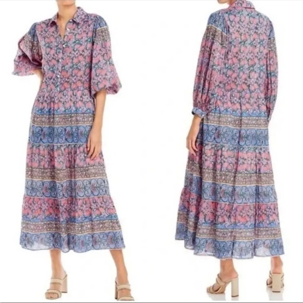 NWOT Alicia Bell Maddy Puff Sleeve Floral Maxi Silk Blend Midi Dress Small $375 Pink - Image 2