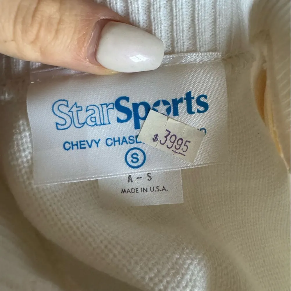 Vintage 80s Lightweight Knit Zip Up Athletic Jacket Oversized Cropped Sz S White - Image 6