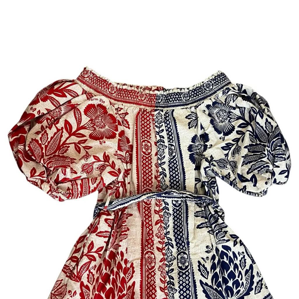 Farm Rio Anthro Women’s Mixed Pineapple Red Blue Off Shoulder Garden Mini Dress - Image 8