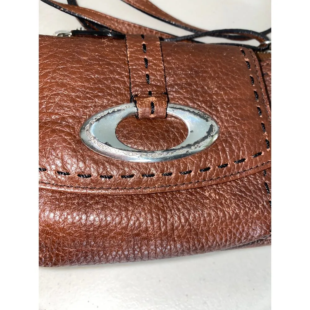 Vintage 2000s Brighton Y2K Aesthetic Brown Leather Crossbody Purse Shoulder Bag - Image 3