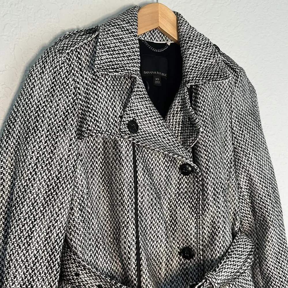 Banana Republic Black White Short Trench Jacket Belted Preppy Double Breasted - Image 4