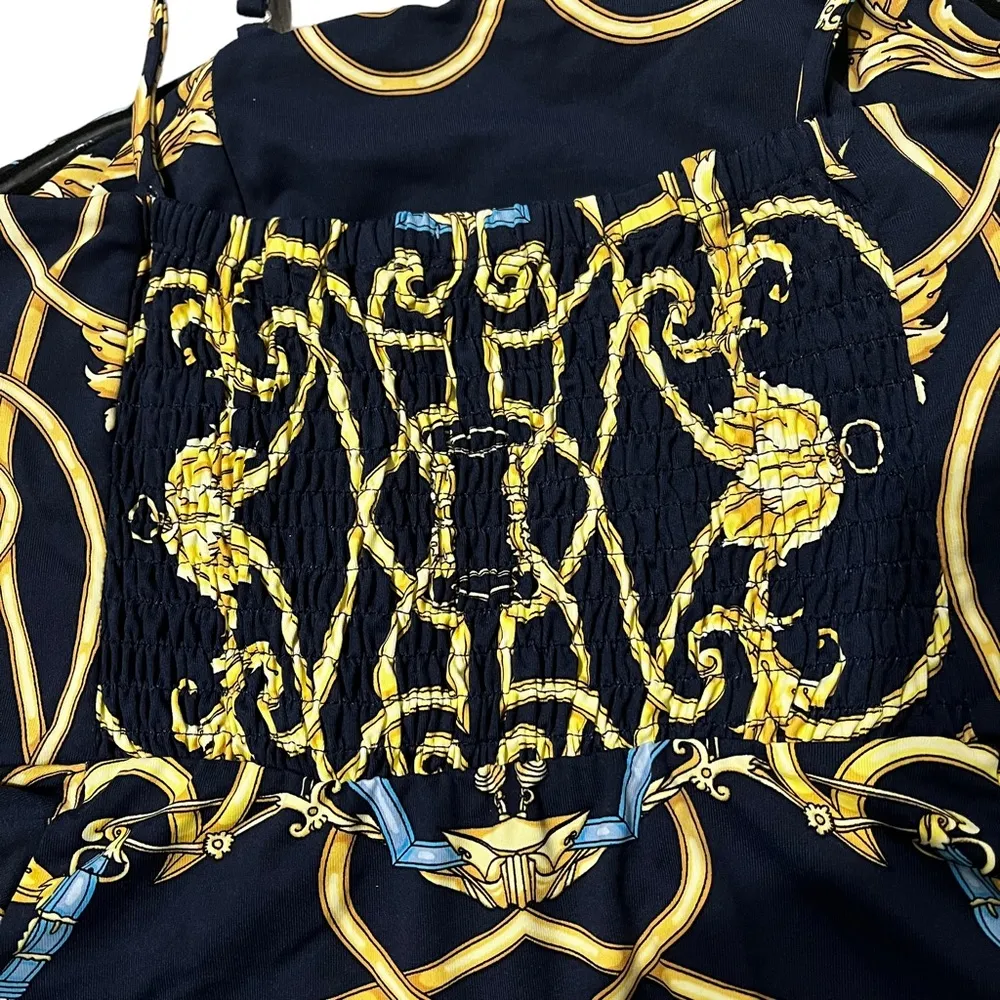 J. Mclaughlin Reyna Navy Printed Peplum Tankini Swim Top, Sz XS - Image 6