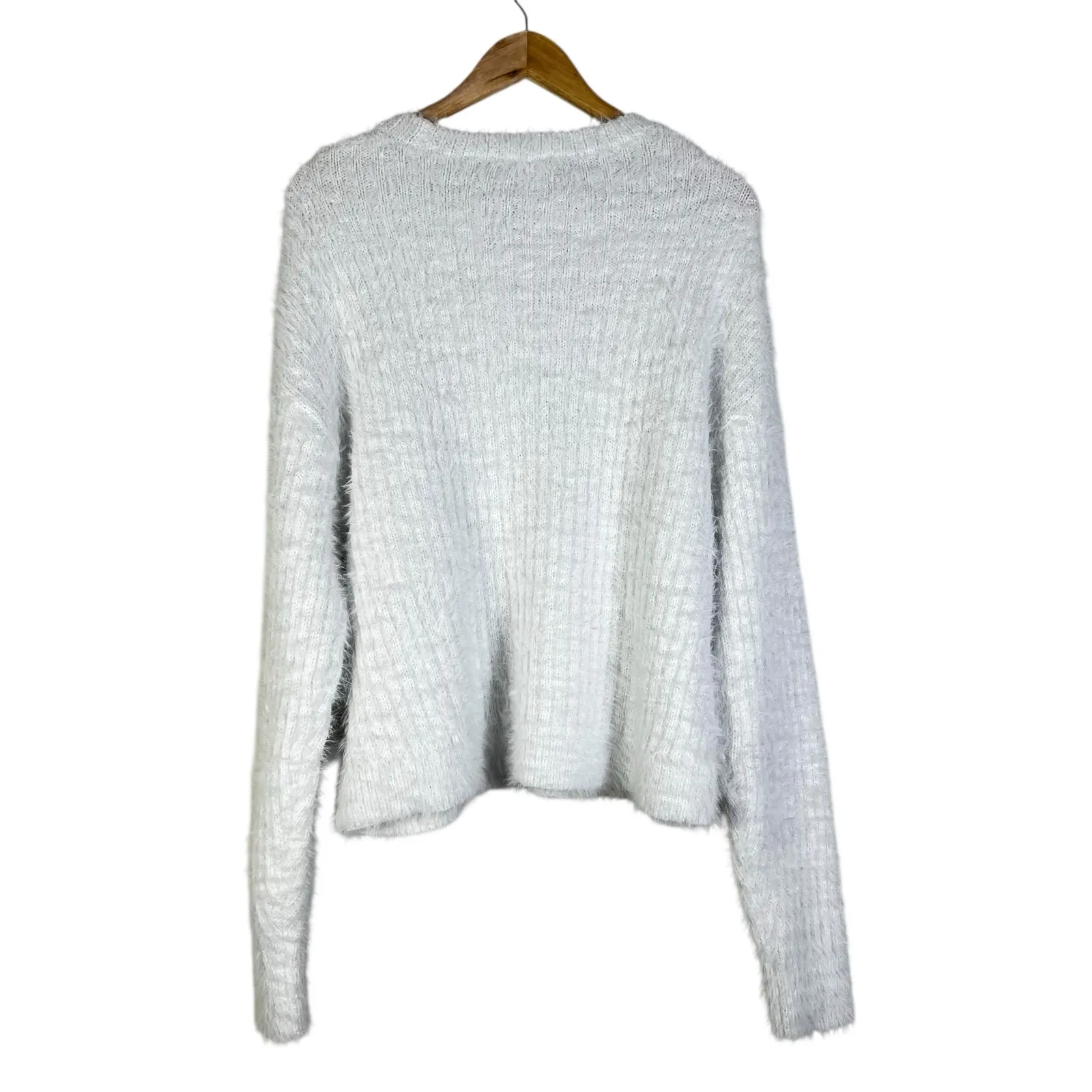 Cabana by Crown & Ivy Sweater Womens L White Fuzzy Textured Metallic Cozy Winter - Image 3