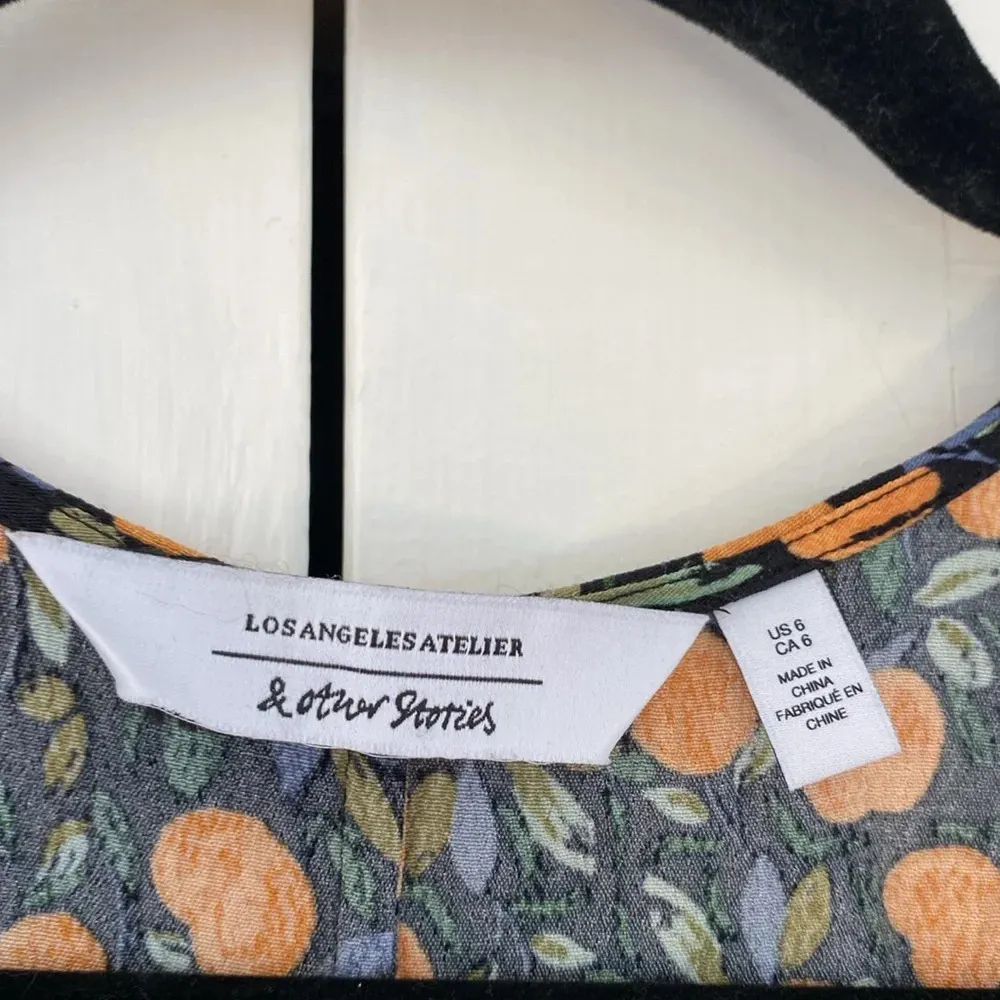 & Other Stories Tie Shoulder Mini Dress Oranges Print‎ Floral Tropical Size 6 - Image 6