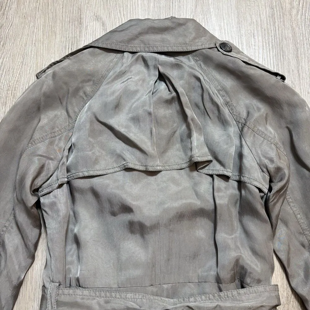 Club Monaco Tan Double Breasted Trench‎ Coat Jacket Small Belted - Image 9