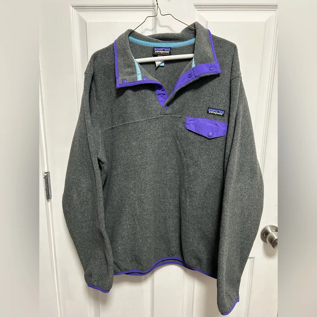 Patagonia Synchilla Gray and purple Pullover - Image 5