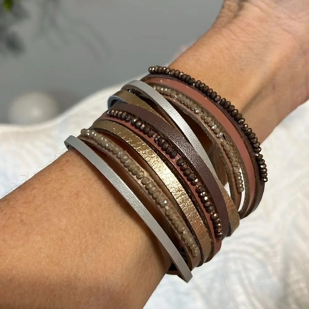 Beaded Multi Strap Bracelet Silver - Image 6