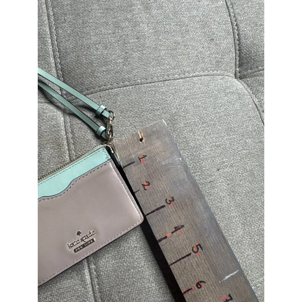 Kate Spade NY Italian Leather Wristlet Wallet / Key Chain – Light Teal & Tan Blue - Image 7