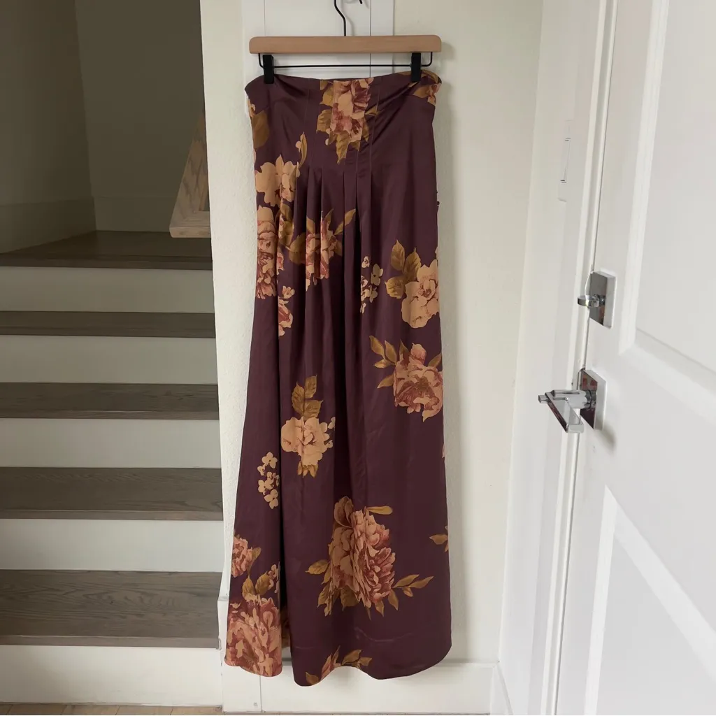 Free People Botanical Strapless Maxi Dress in Wine Floral Combo - Image 4