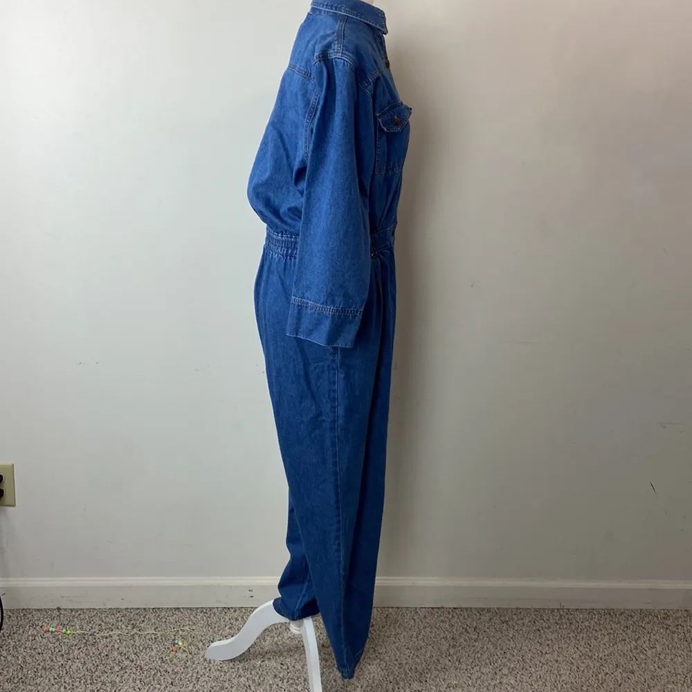 Gloria Vanderbilt Denim Retro Vintage Jumpsuit Party Dark Wash Jeans Pants L - Image 12