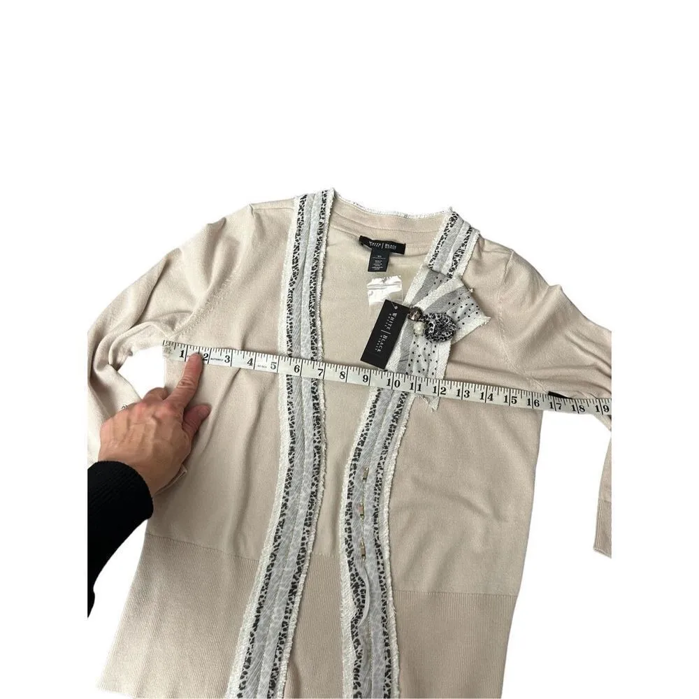 White House Black Market cardigan NWT Sz XS - creme tan and black career sweater - Image 8