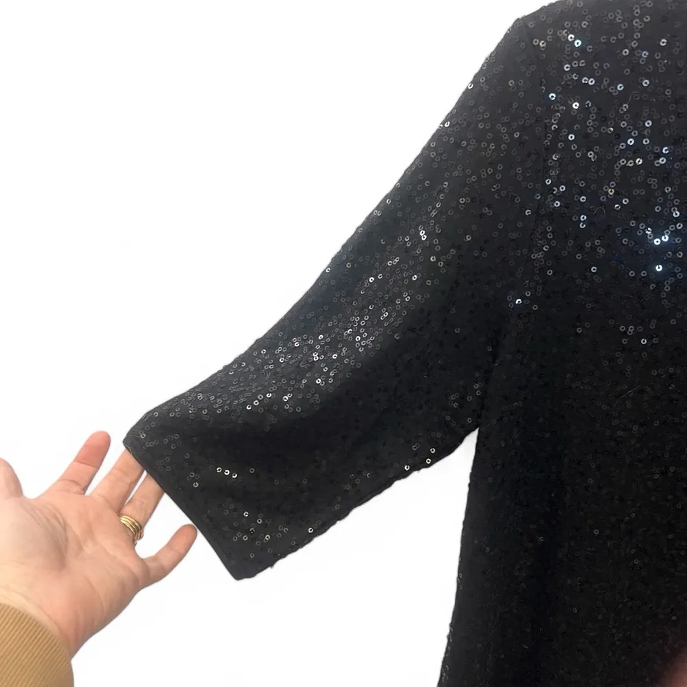 black mid sleeve full sequin mini dress/tunic - size Medium - Image 3