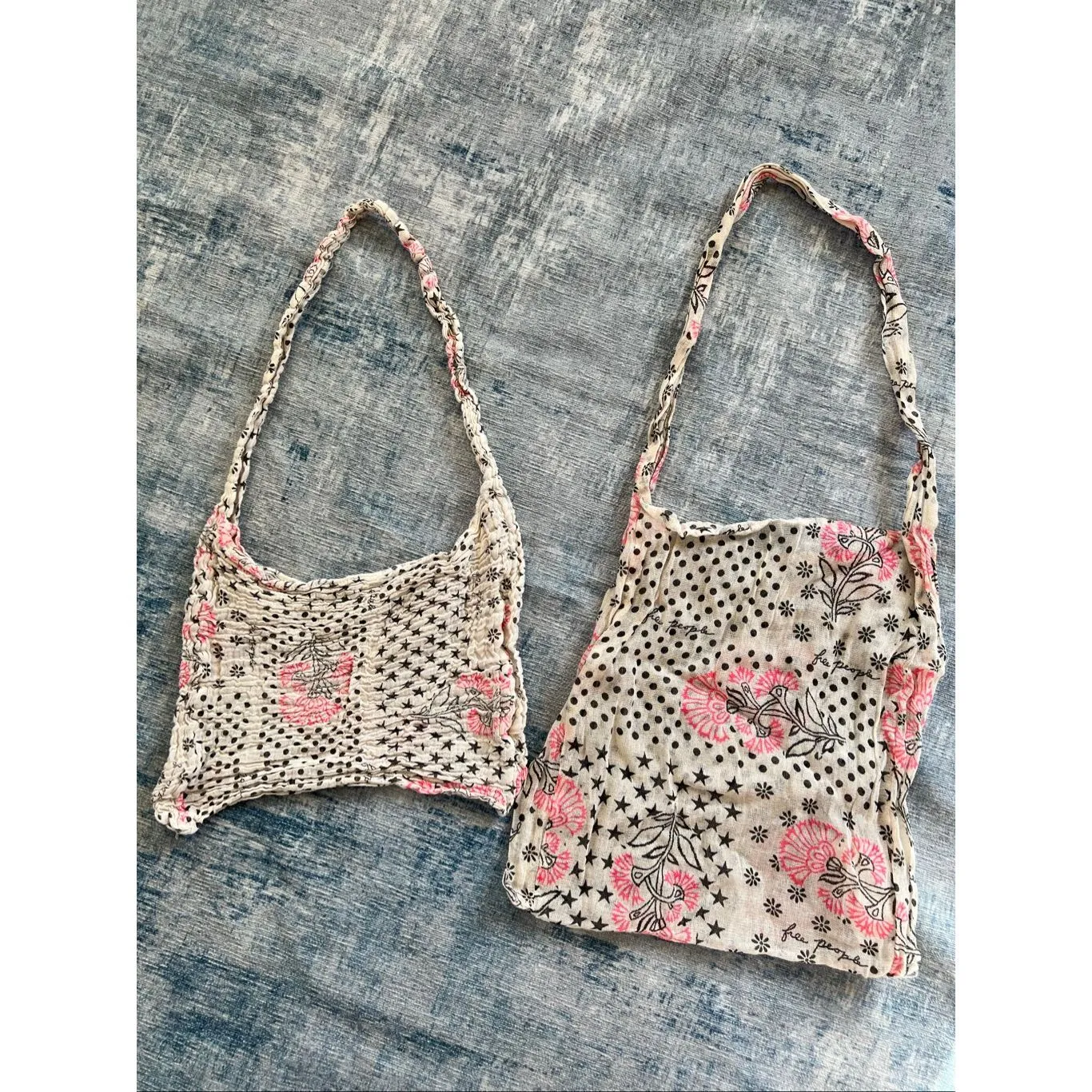 Free People Mini Lot of 2 Lightweight Tote Bags in Cream Pink and Black - Image 2