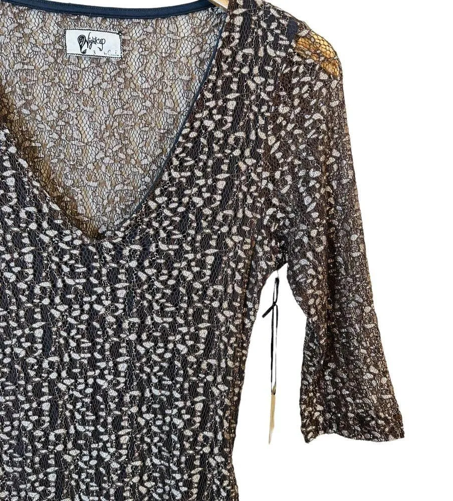 Nightcap by Carisa Rene Brown Cheetah Lace Deep V Neck Bodycon Mini Dress Med - Image 5