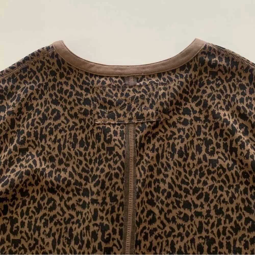 Lush Leopard Print Curved Hem Oversized 3/4 Length Sleeve Shirt Small - Image 8