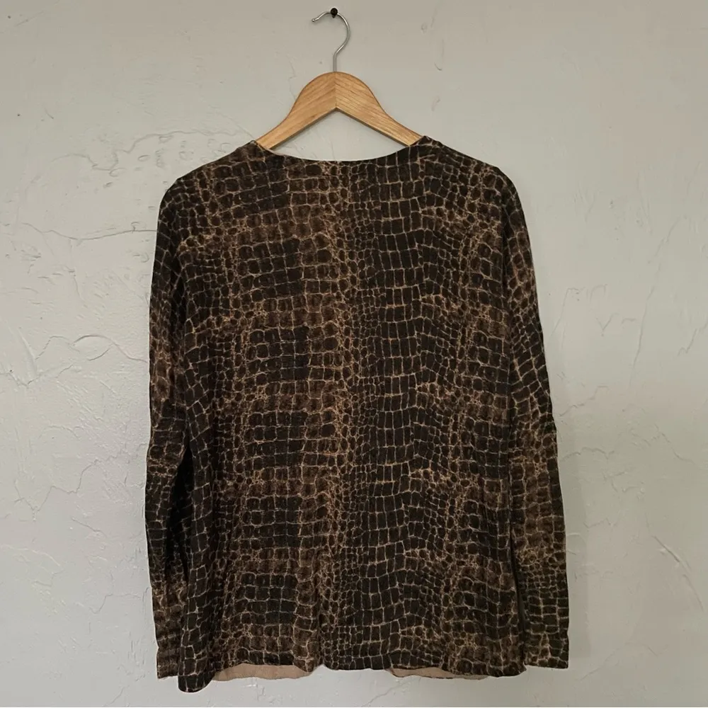 Kenneth Cole New York Animal Print Silk Blend Cardigan sz Large Brown - Image 5