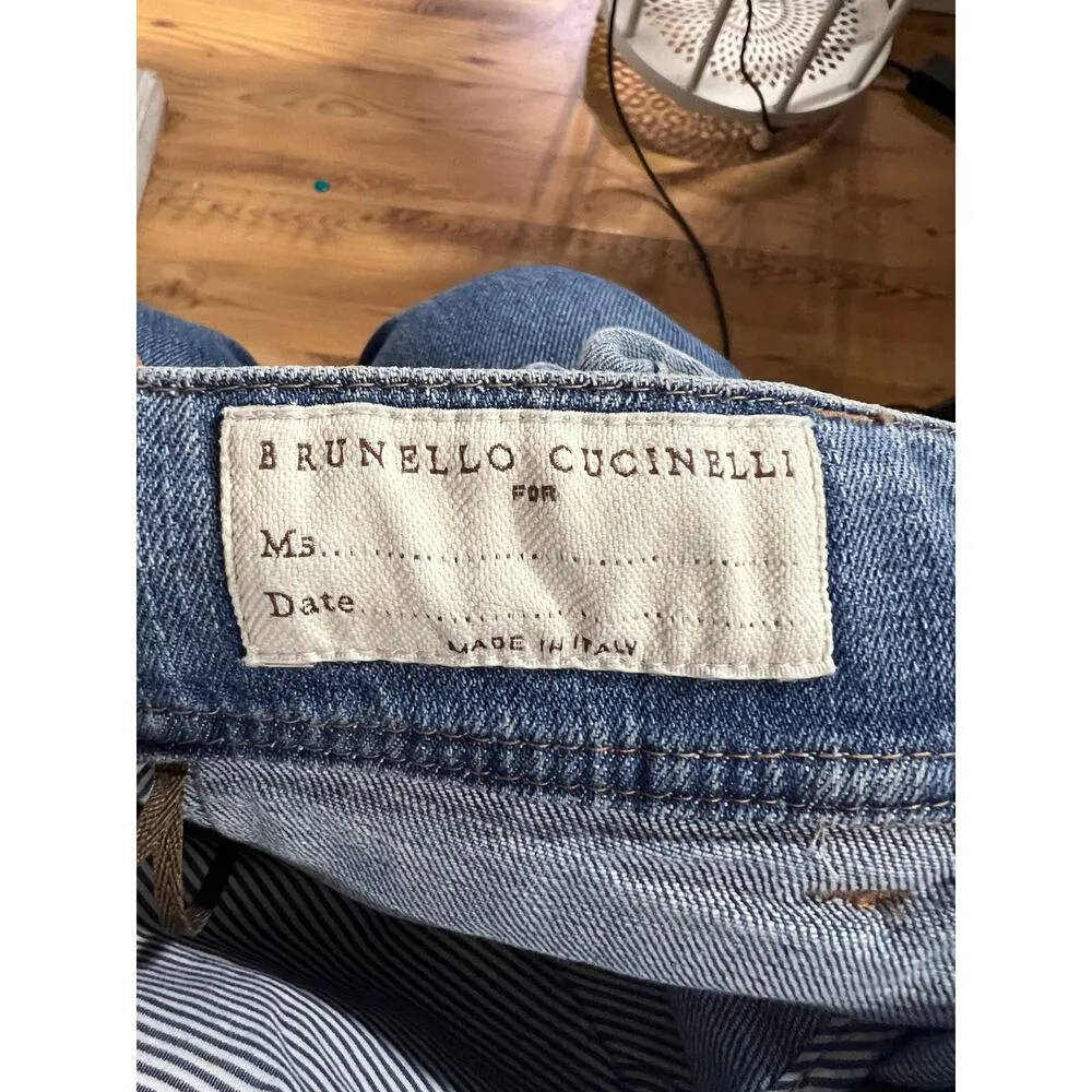 Brunello Cucinelli Blend High Waisted Denim Tapered Jeans Blue Women's Size US 2 - Image 5