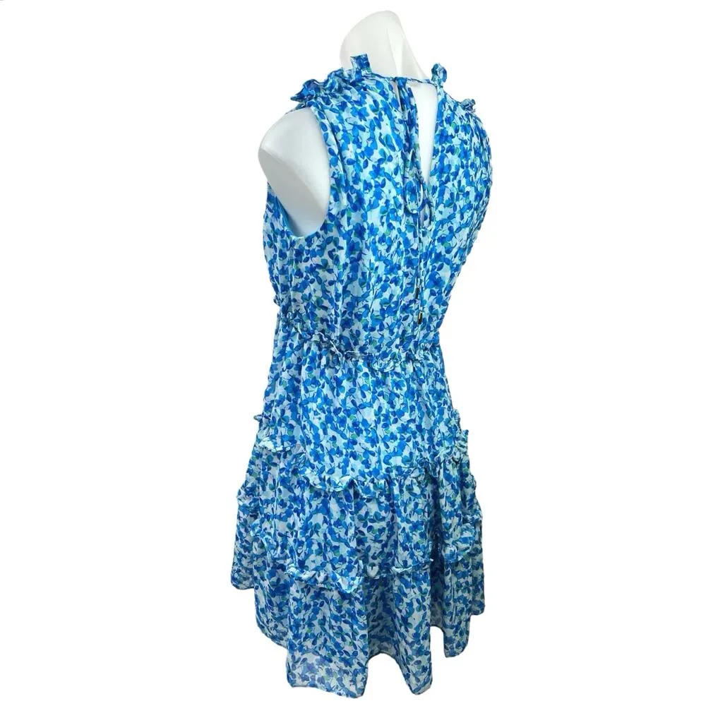 Taylor Blue Floral V Neck Sleeveless Ruffle Tiered A Line Mini Dress Size 4 - Image 6
