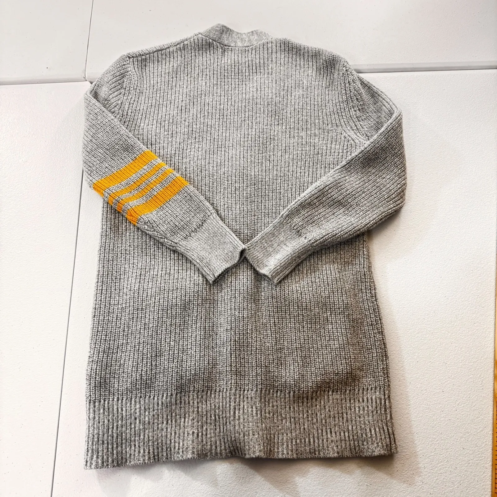 Y2K Old Navy Gray Knit Cardigan Sweater Orange Stripe Sleeve Women‎ M - Image 7