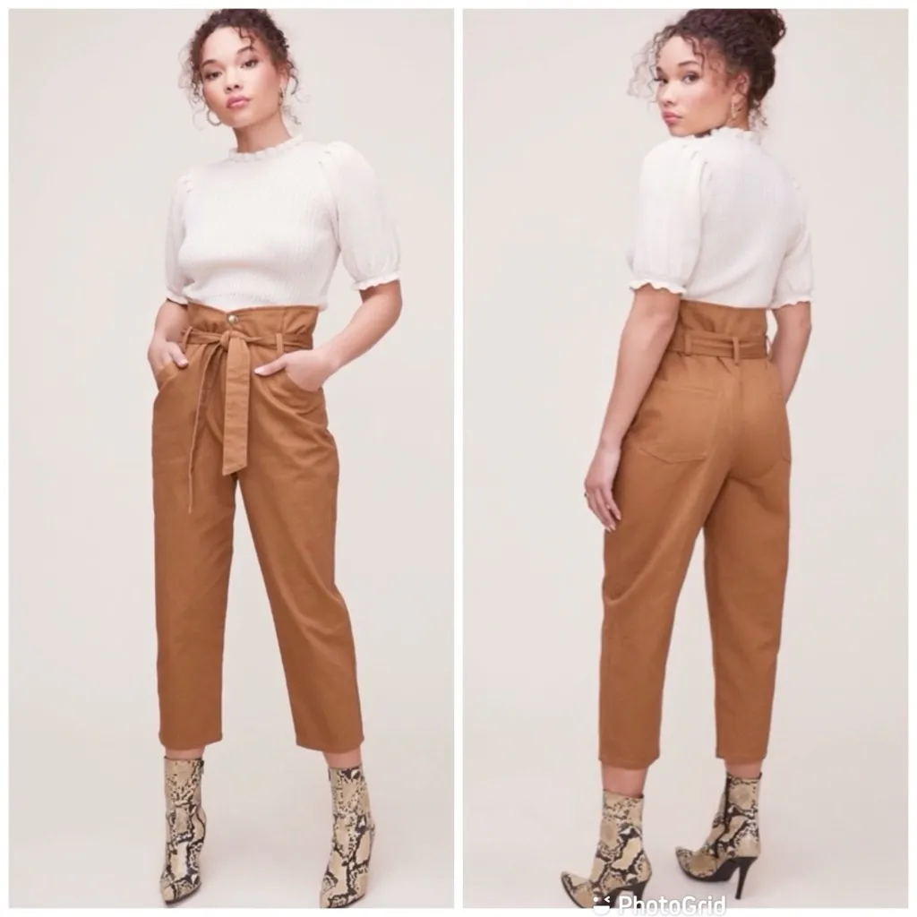 New ASTR Penelope Cropped Pant Small Brown Paperbag Waist Belted High Rise Fall - Image 2