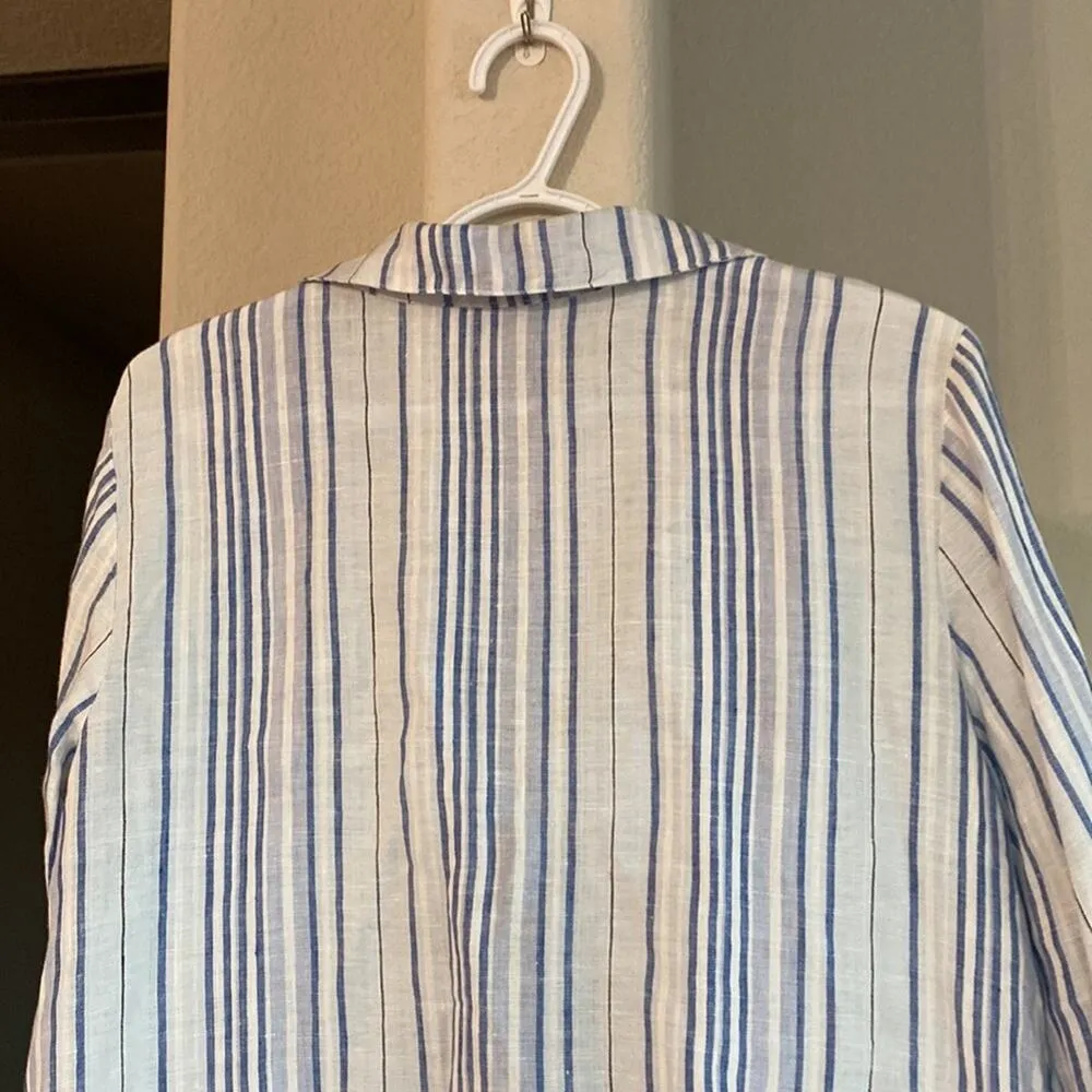 CP Shades shirt tunic beach cover up linen vacation coastal blue white sz S - Image 5