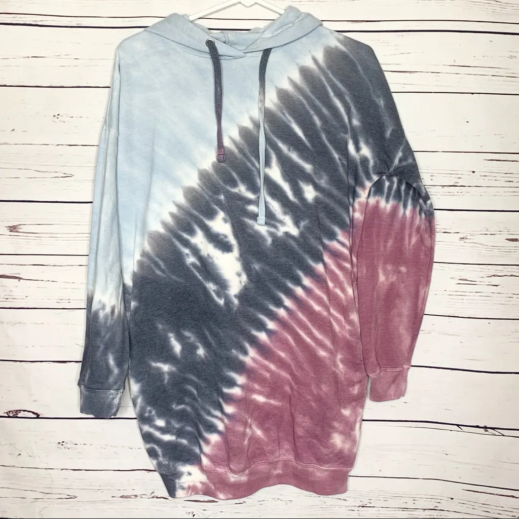 The Cozy Collection Oversized Tie Dye Hoodie Size Small Mauve Pink Gray Sky Blue - Image 2