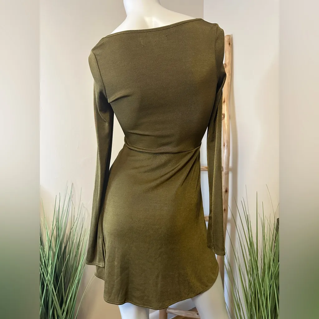 UO Stefani Square Neck Long Sleeve Mini Dress Green SP - Image 3