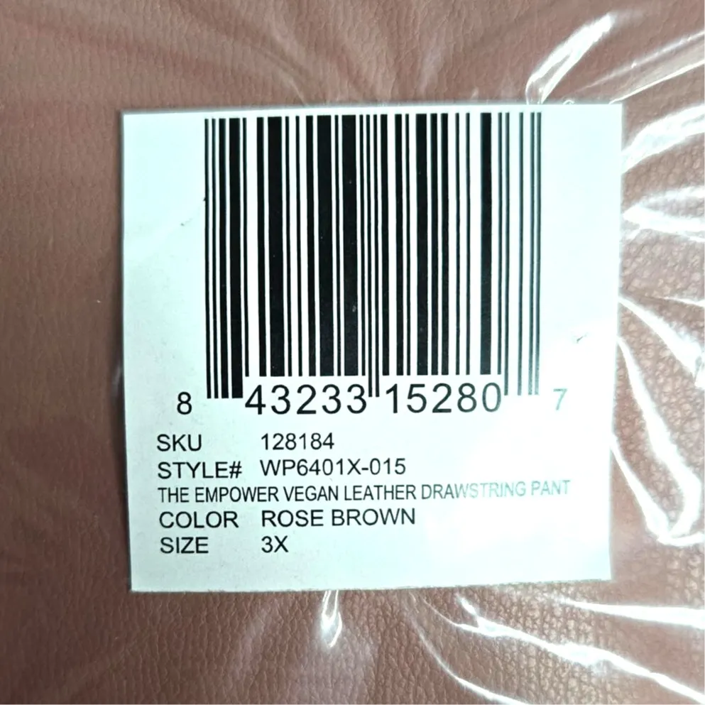 Wildfang The Empower Vegan Leather Drawstring Pant Rose Brown Size 3X NWT - Image 4