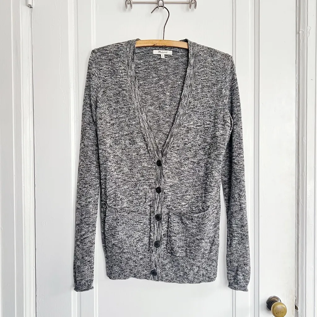 Madewell • Graduate Cardigan Sweater in Marled Grey boyfriend grandpa longline - Image 2