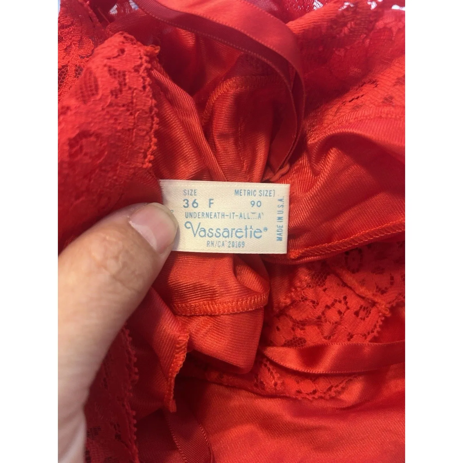 Vintage Red Slip Sheer Lace Trim Front Panel Cottagecore Grannycore Size 36 80’s - Image 3