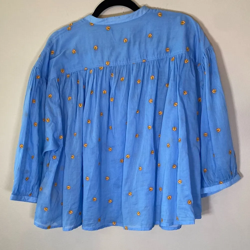 NWT Scotch and Soda Blue Organic Gathered Sleeve Embroidered Blouse - Image 8