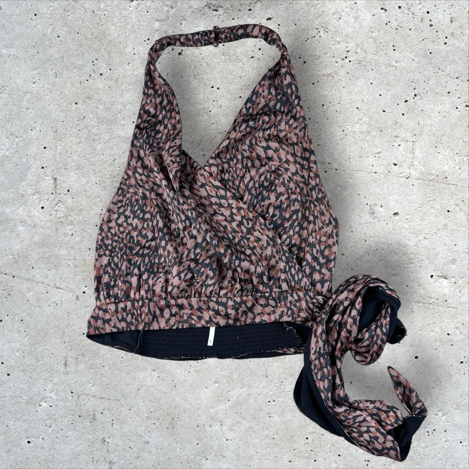 Free People 2 Way Street Halter Top‎ Wrap Animal Leopard Print NWT Sz L - Image 2