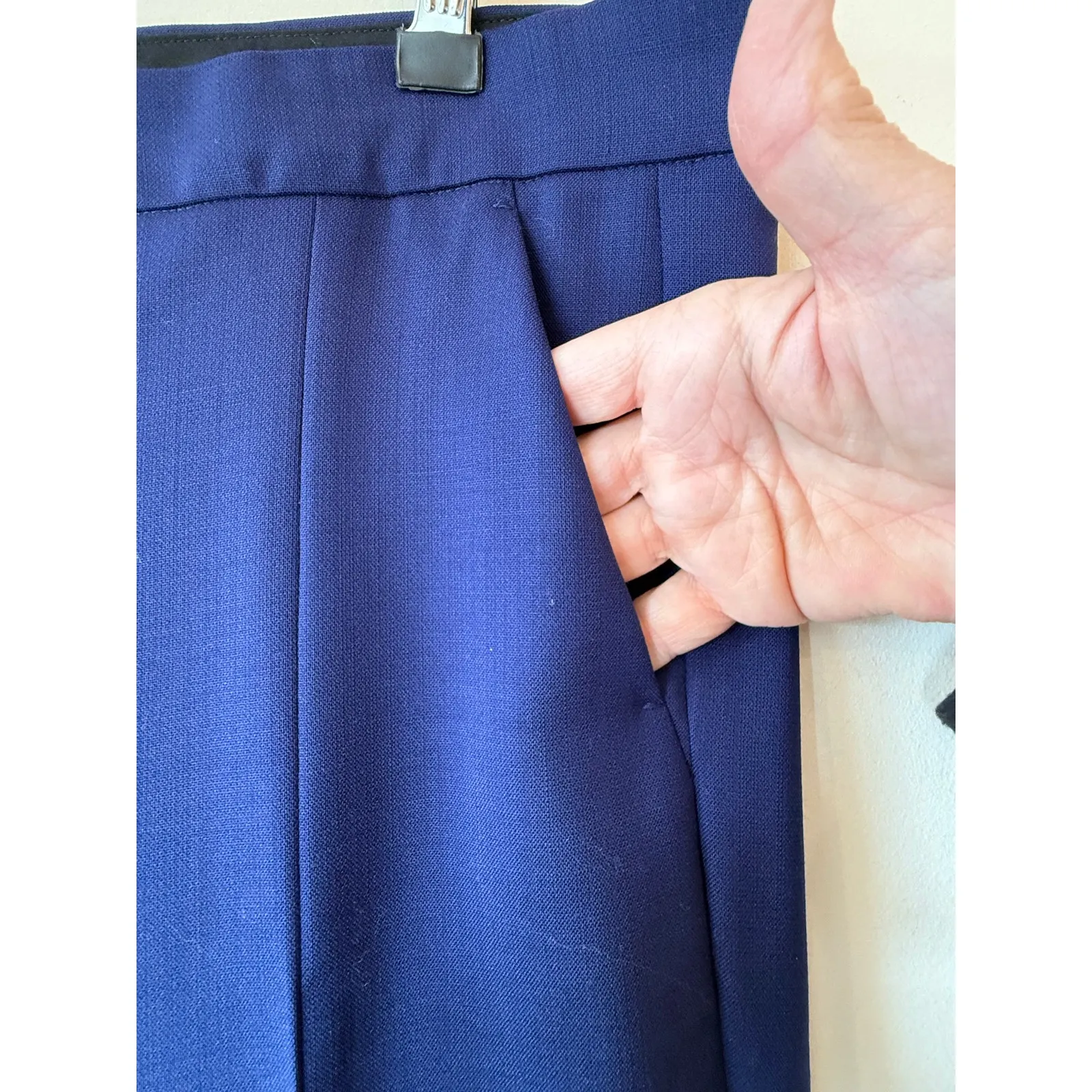 Max Mara Dress Pants Blue Wool ankle straight leg Split Ankle Made in Italy Size 10 - Image 5