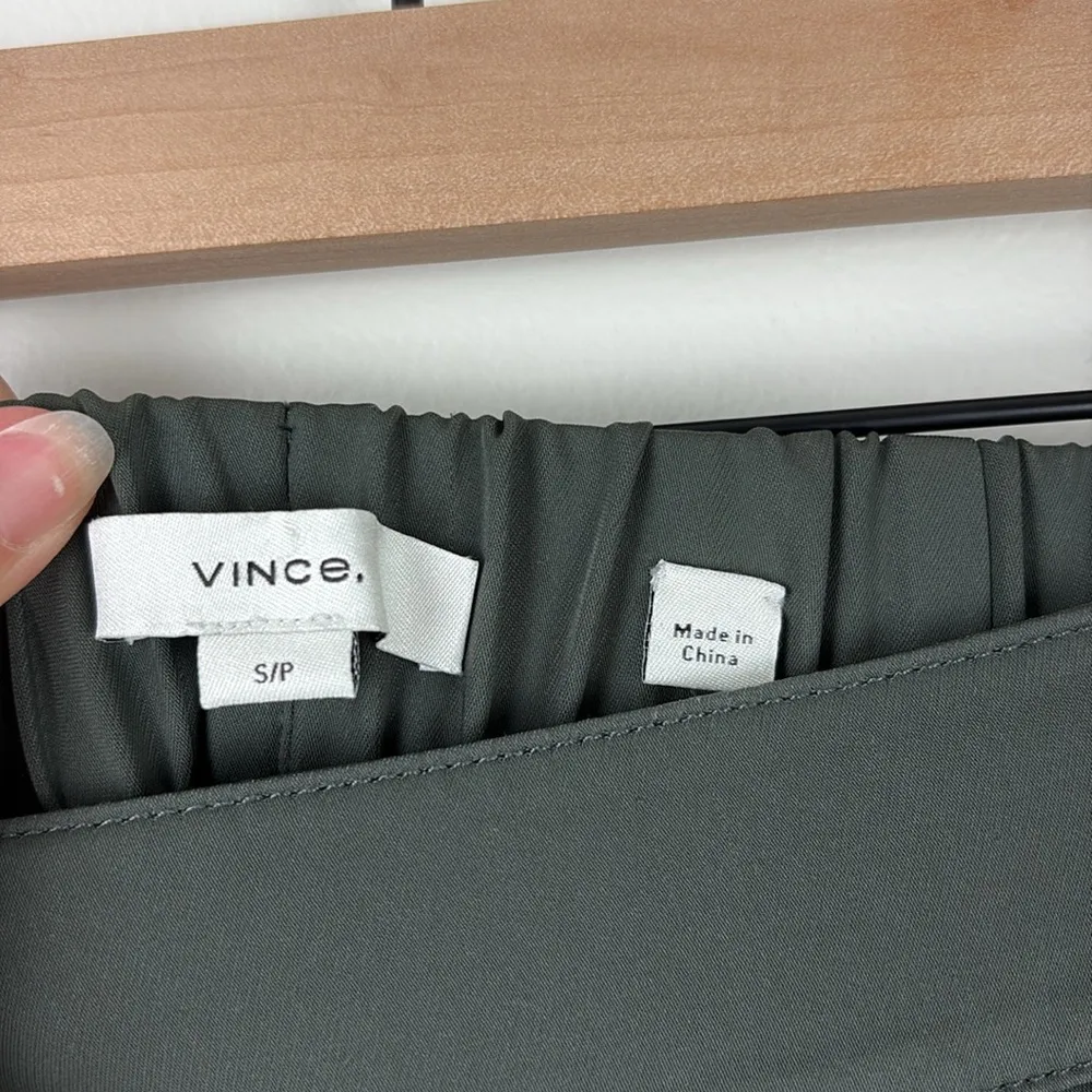 Vince Pleated Straight Leg Pants Stretch Waist Women’s Size Small Olive Green - Image 4