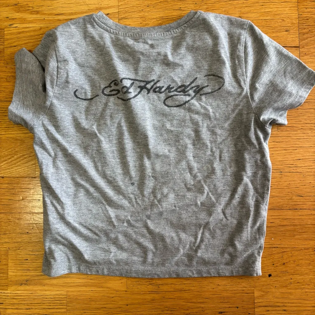 Ed Hardy Love Heart Streetwear Preppy Goth Logo  Cropped T-shirt L - Image 2
