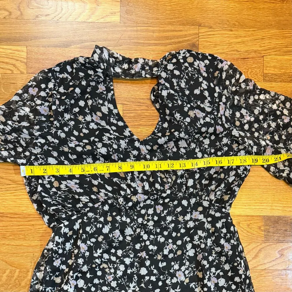 Vera Moda Womens Medium Black Tan Floral Mock Neck Keyhole Tie Midi Dress Spring - Image 4