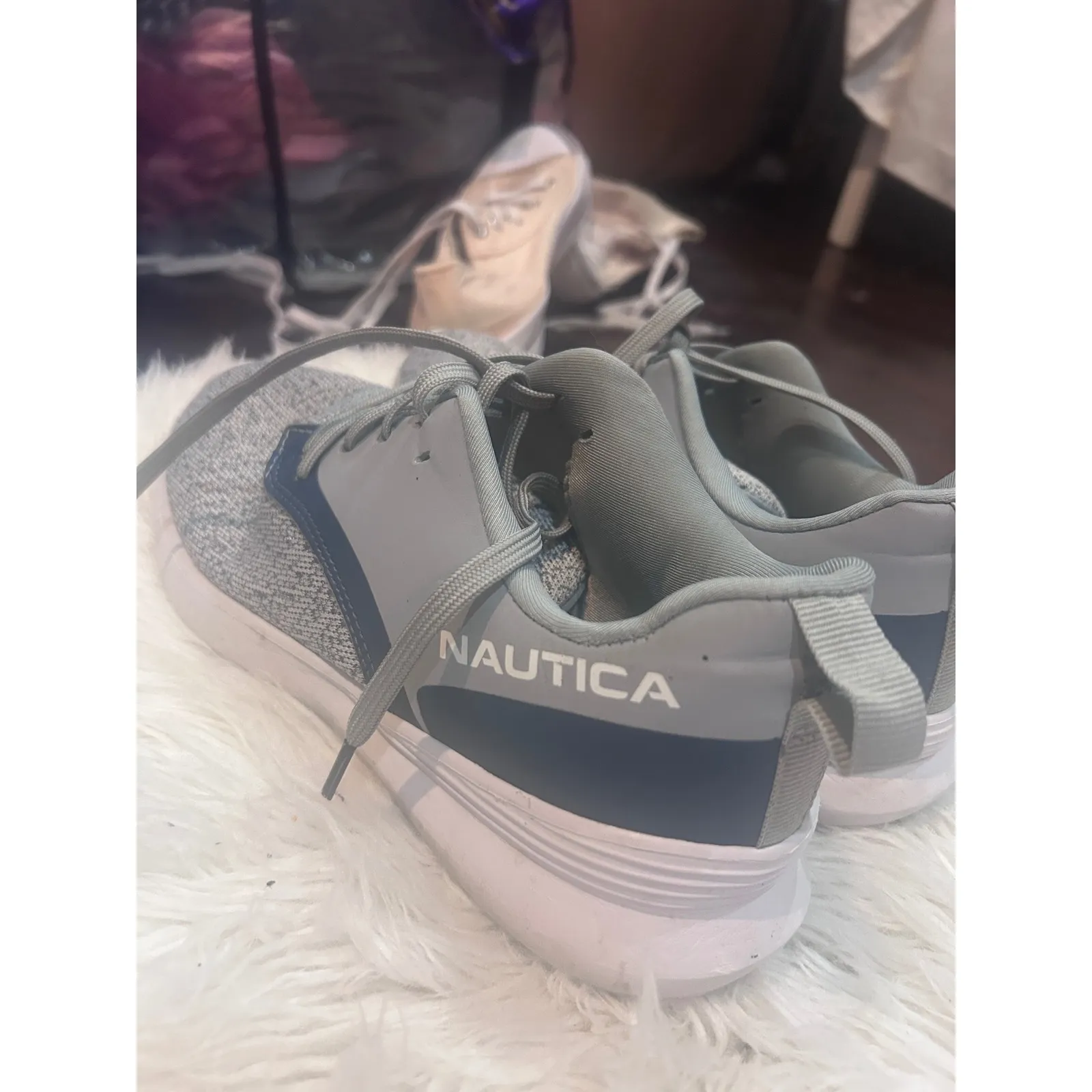 🤯3/$15 Nautica Women Gray Knit Lace Up Athletic Sneakers Shoes Size 9.5 - Image 2
